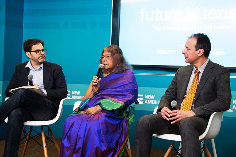 Ari Ratner, Sheila Jasanoff, and Arthur Daemmrich speak at a Future Tense event about democracy.